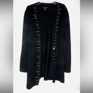 Black Open Cardigan with Silver Bedazzled Accents and Pockets